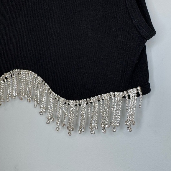 Zara Black Embellished Crop Tank Top - Picture 6 of 17